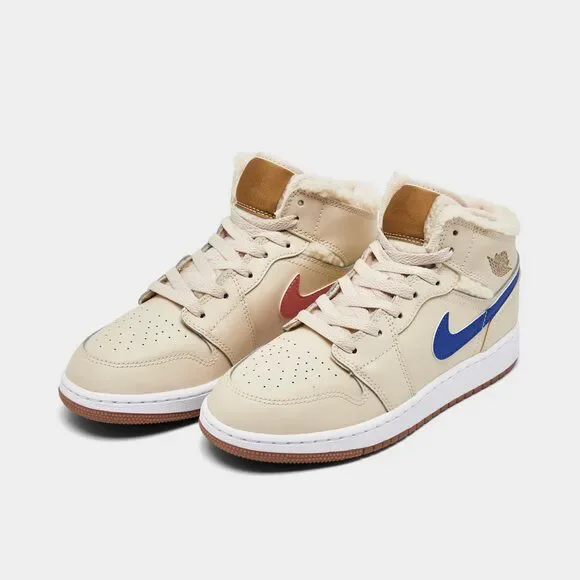 [DO2207-264] GRADE SCHOOL AIR JORDAN RETRO 1 MID UTILITY 'FLEECE PEARL WHITE' (